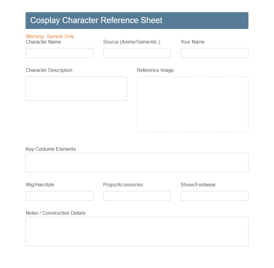 Cosplay Competition Entry Form Template PDF Samples