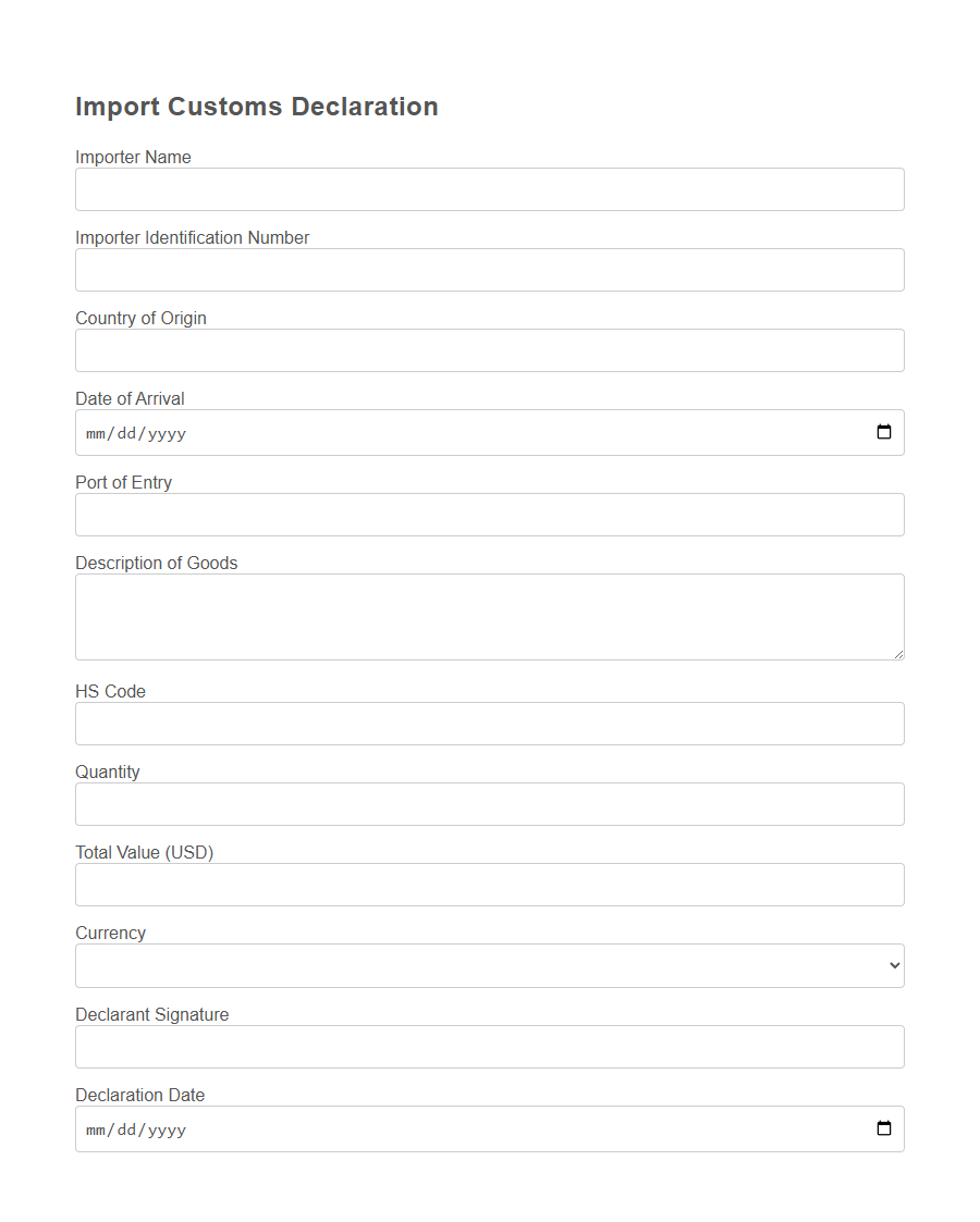 Customs Declaration Form PDF Samples