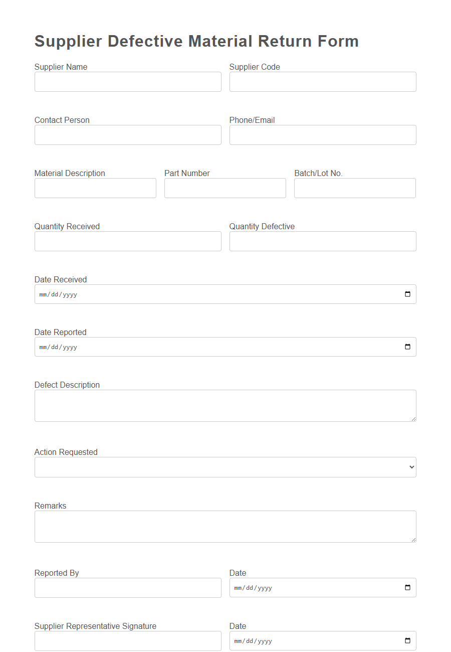 Defective Material Return Form Template PDF Samples
