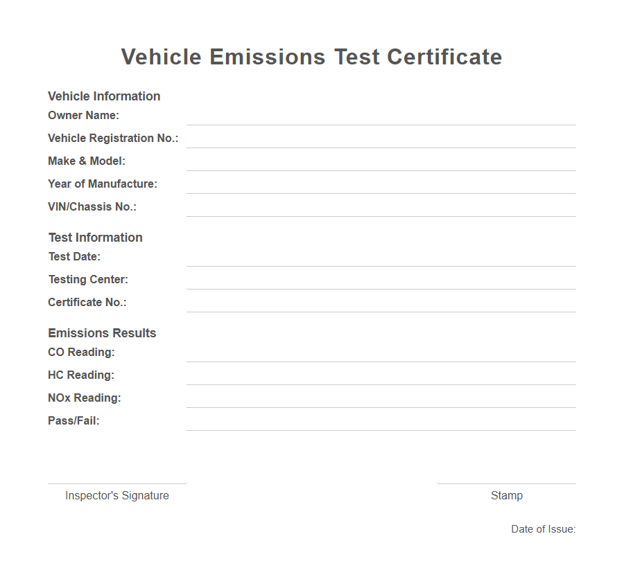Emissions Test Results Form PDF Samples