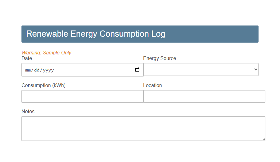 Energy Usage Tracking Form (Environmental) PDF Samples
