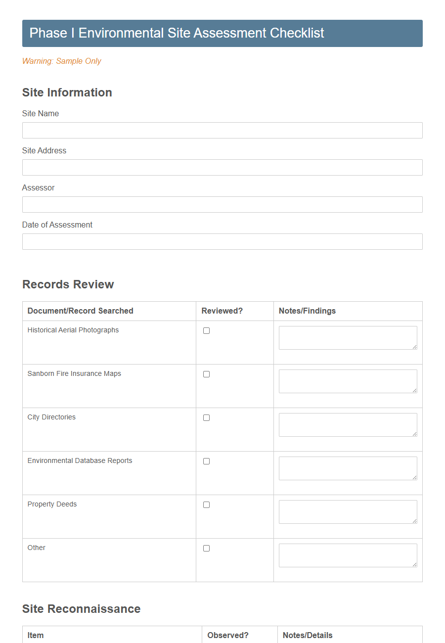 Environmental Site Assessment Form PDF Samples
