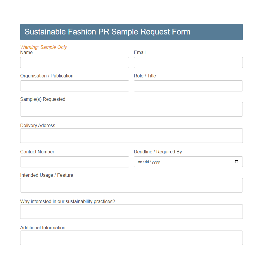 Fashion PR Sample Request Form PDF Samples