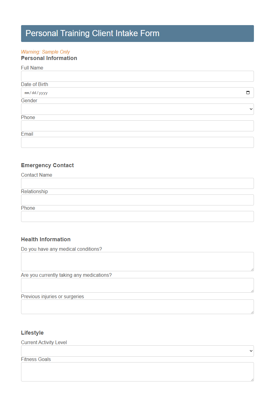 Fitness Assessment Form Template PDF Samples