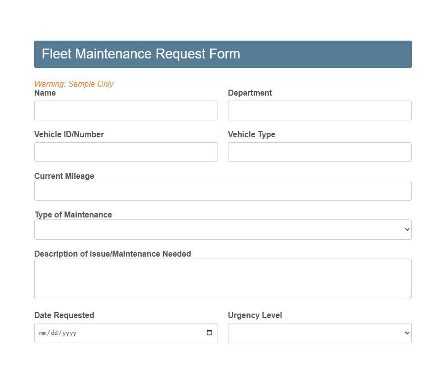 Fleet Maintenance Request Form Template PDF Samples