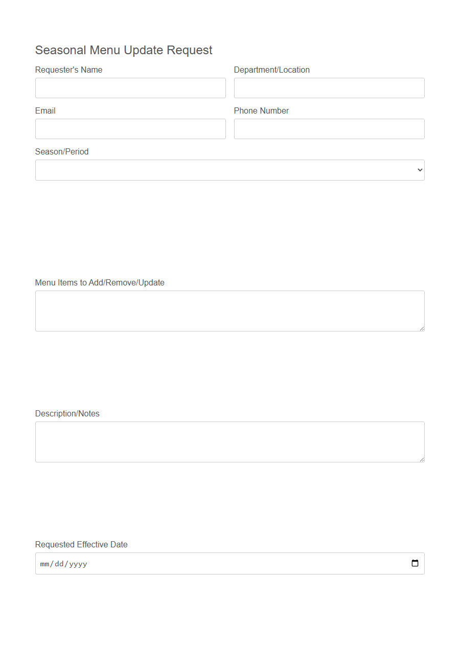Food Menu Change Proposal Form Template PDF Samples