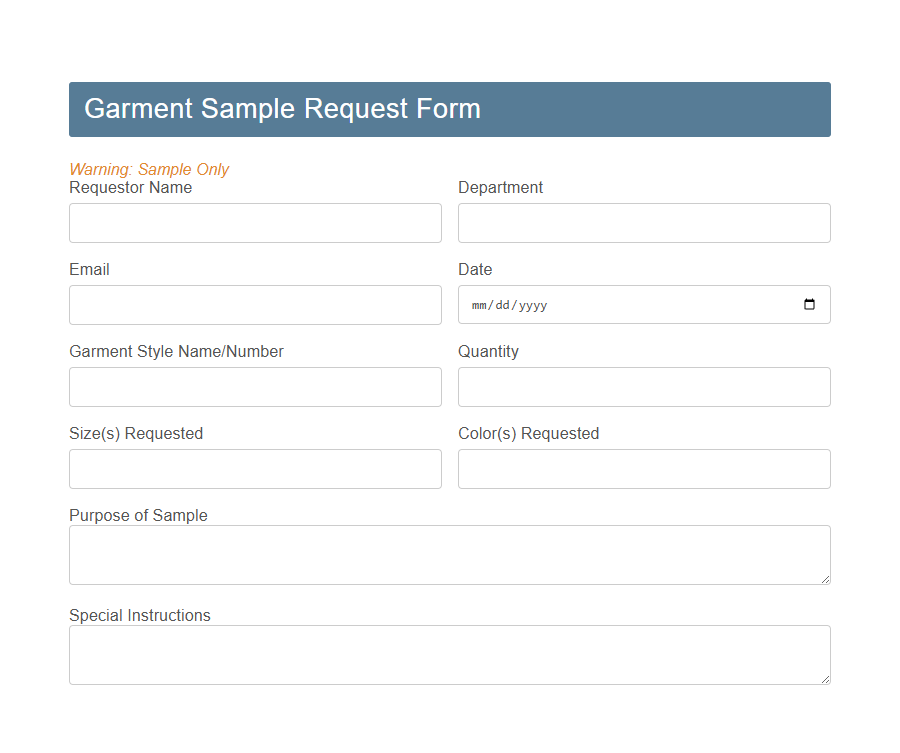 Garment Sample Request Form PDF Samples