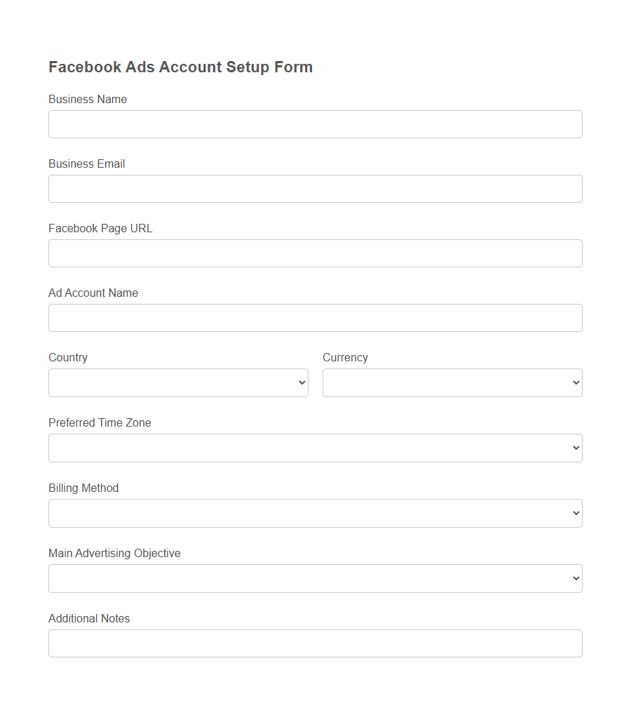 Google Ads Account Setup Form PDF Samples