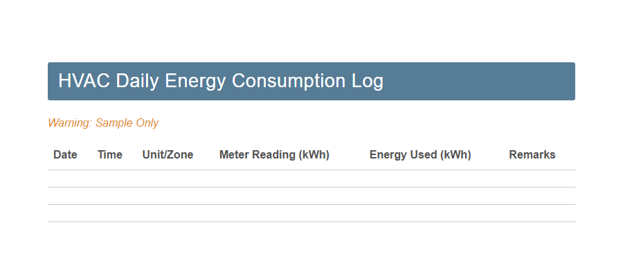 HVAC Energy Usage Monitoring Form PDF Samples