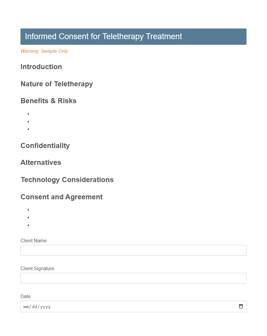 Informed Consent for Treatment Form Template PDF Samples
