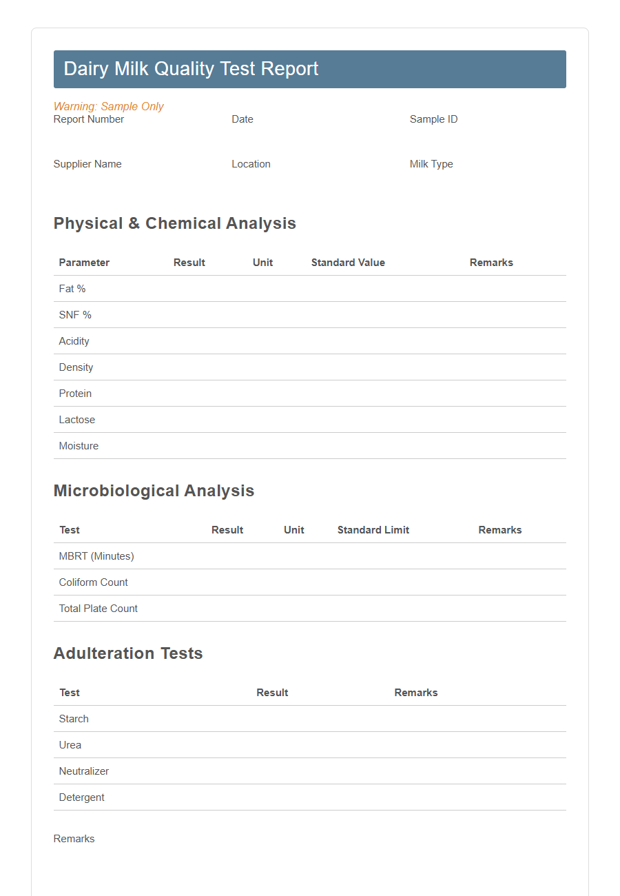 Milk Quality Testing Submission Form PDF Samples
