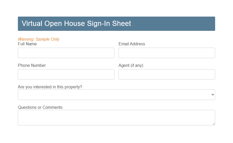 Open House Sign-In Sheet PDF Samples