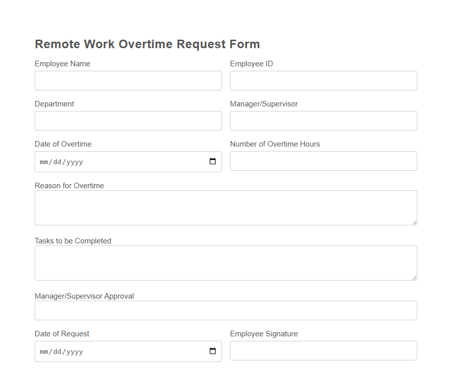 Overtime Request Form Template PDF Samples
