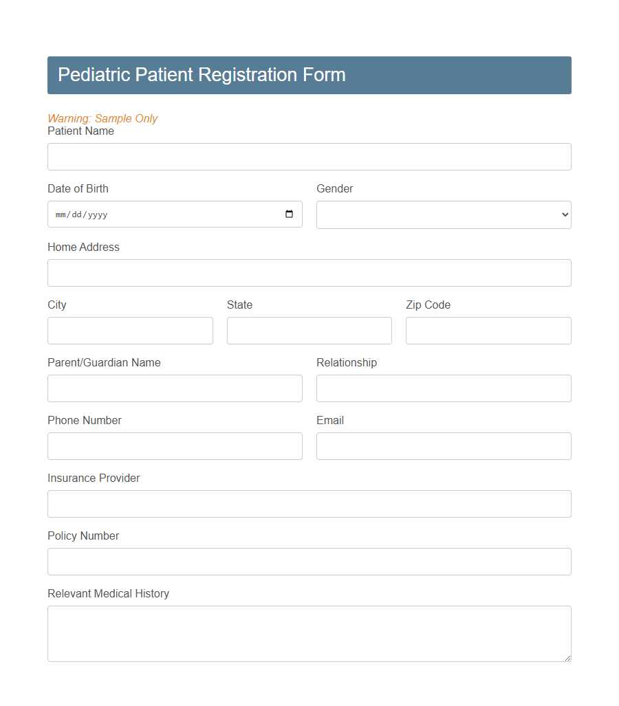 Patient Registration Form PDF Samples