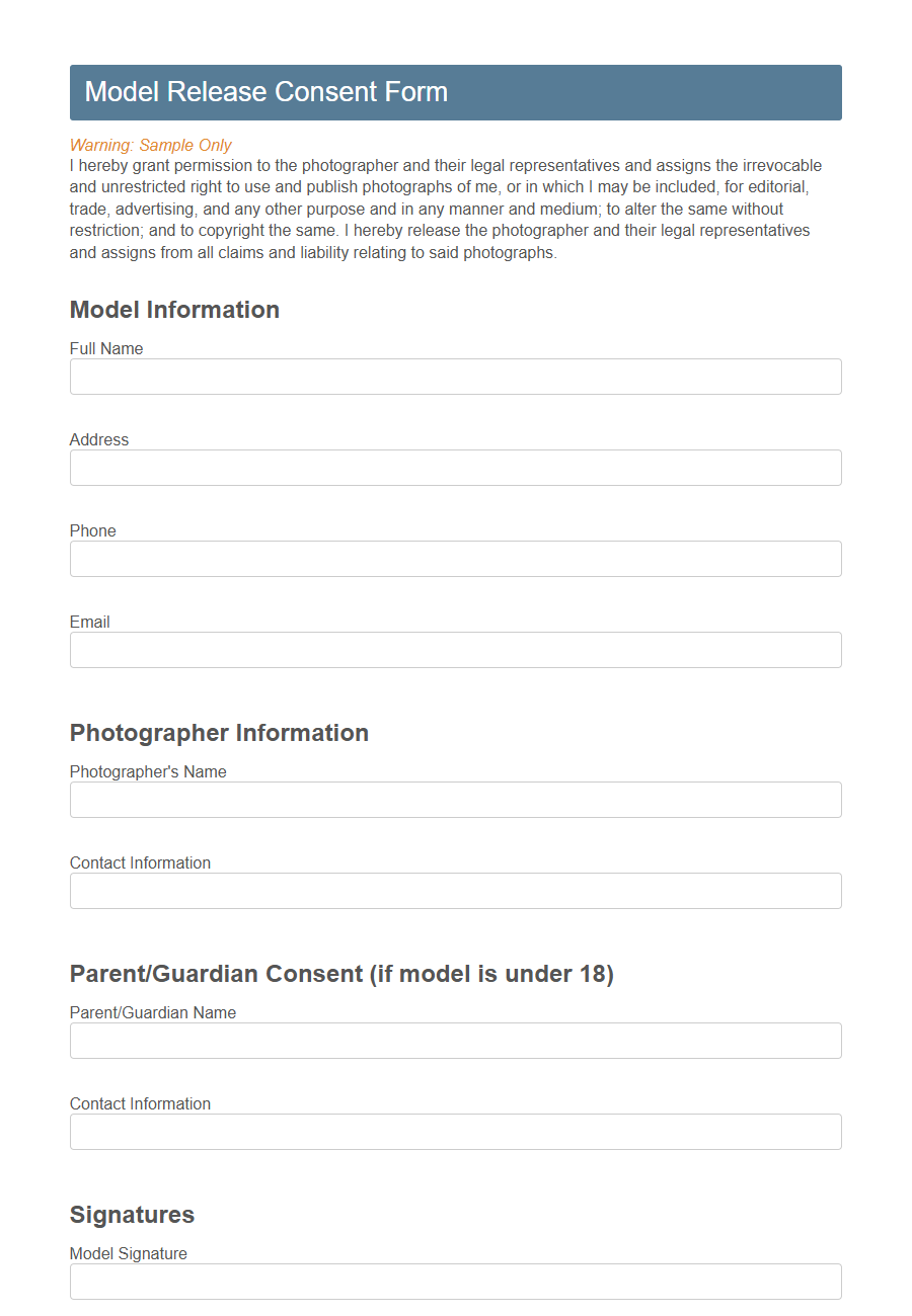 Photo/Video Consent Form Template PDF Samples