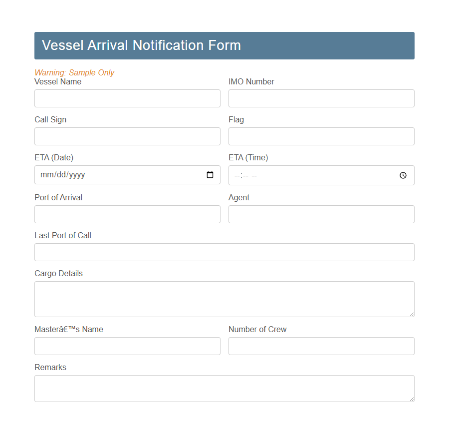 Port Entry Clearance Form Template PDF Samples