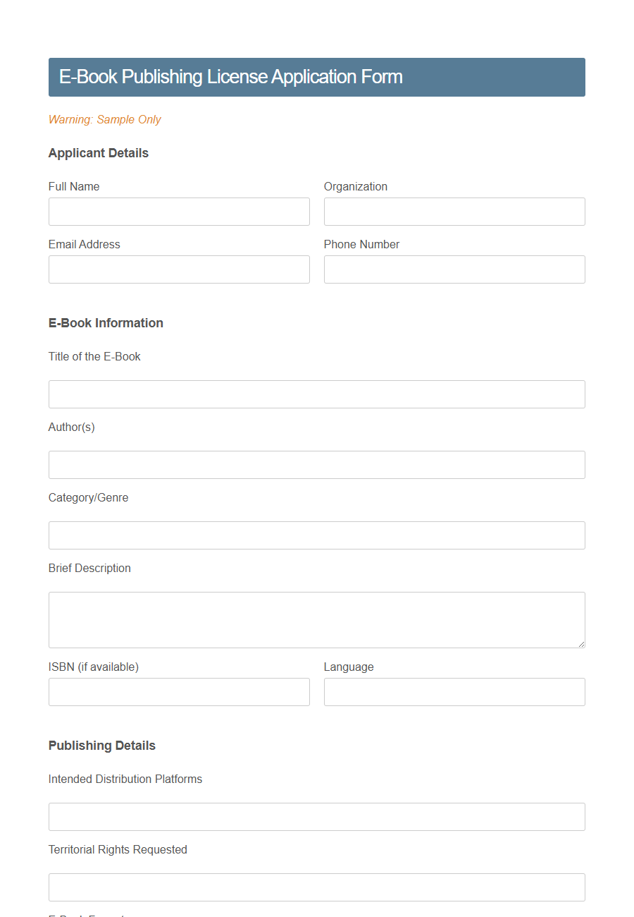 Publishing License Application Form PDF Samples