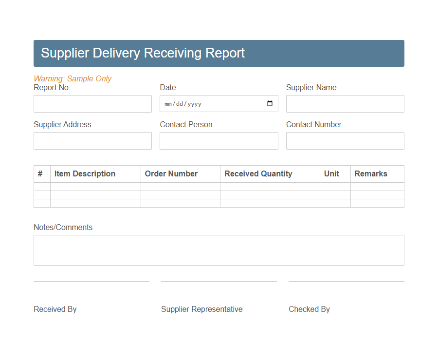 Receiving Report Form PDF Samples