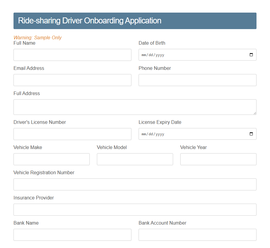 Ride-sharing Registration Form Template PDF Samples