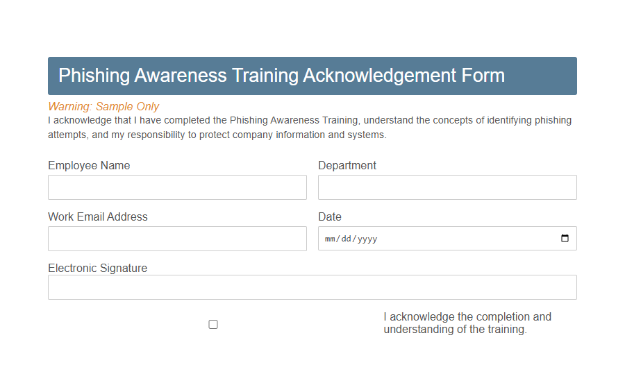 Security Awareness Training Acknowledgement Form PDF Samples