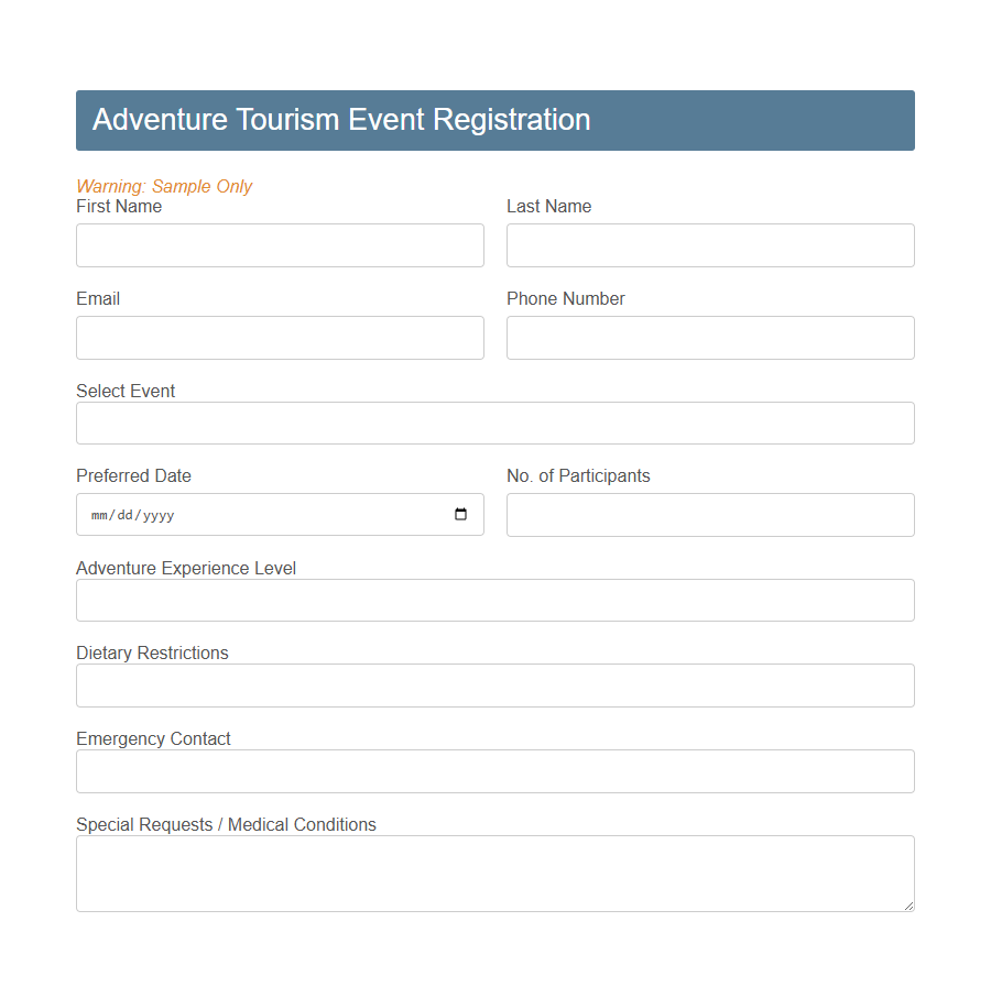 Tourism Event Registration Form PDF Samples