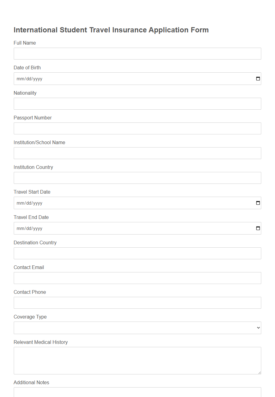 Travel Insurance Application Form Template PDF Samples
