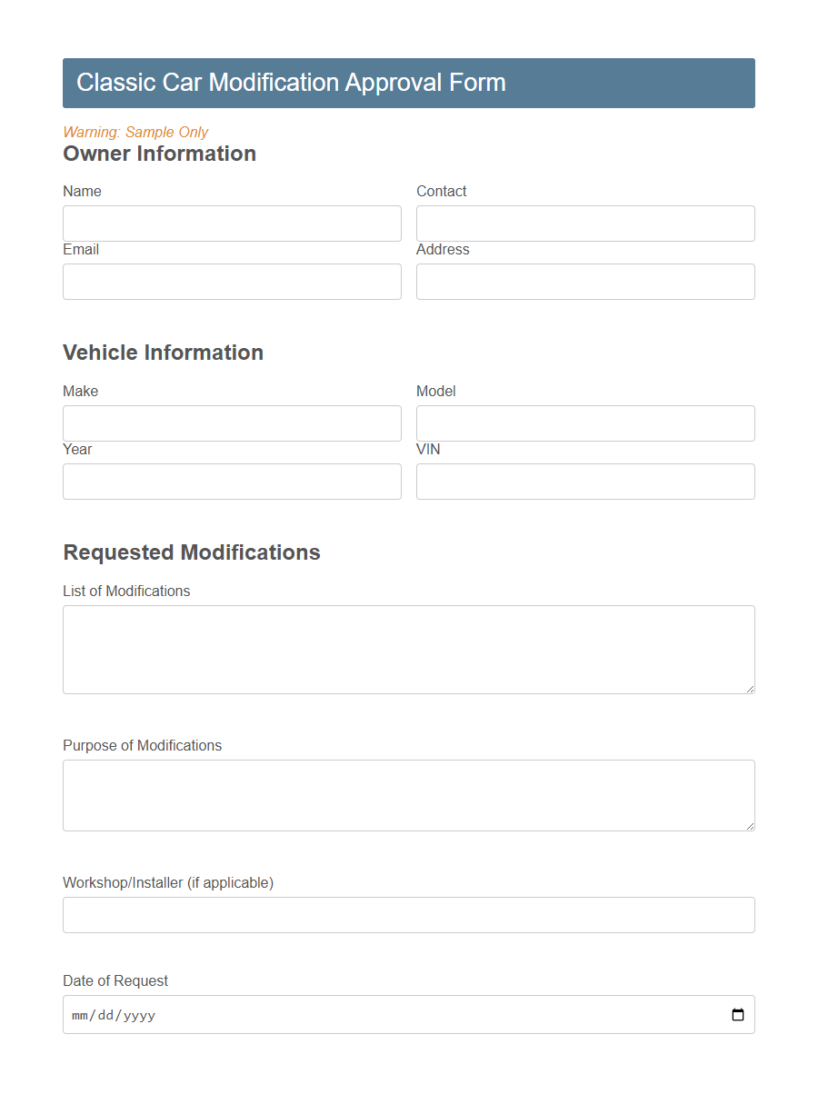 Vehicle Modification Approval Form Template PDF Samples